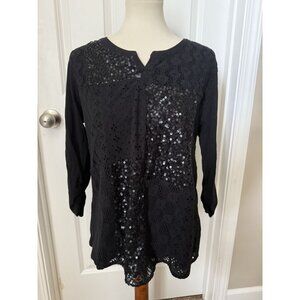 Style & Co Women's Black Sequin Detailed Shirt - OX / 12